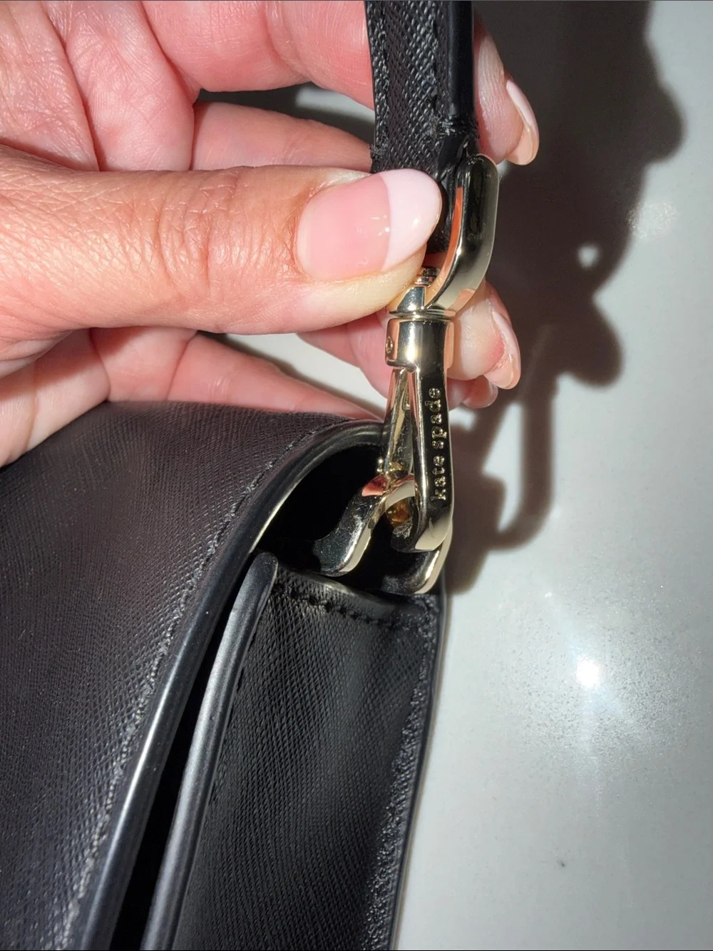 kate spade Black Saffiano Crossbody Bag or over the shoulder Gold Chain